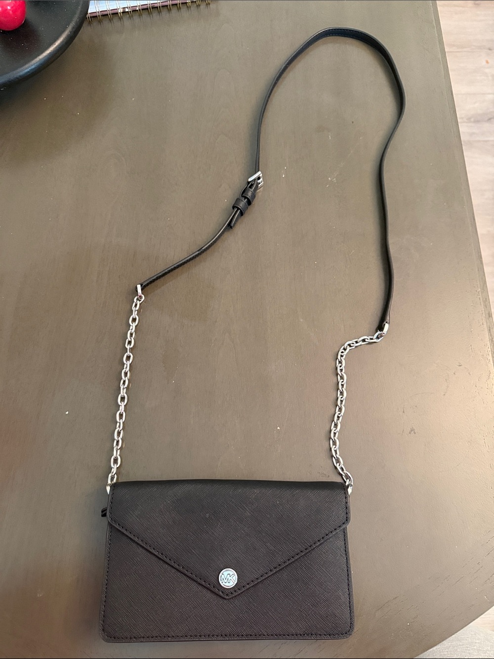Michael Kors Black Crossbody Envelope Bag with Silver Chain